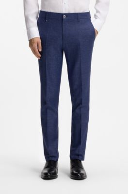 Pantalon habill&eacute; en tissu stretch &agrave; micro motif, Bleu fonc&eacute;