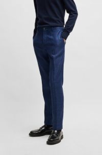 Pantalon habillé en tissu stretch à micro motif, Bleu foncé