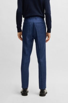 Formal trousers in micro-patterned stretch fabric, Dark Blue