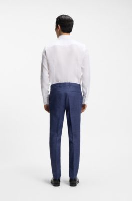 Pantalones formales de tejido el&aacute;stico con microestampado, Azul oscuro