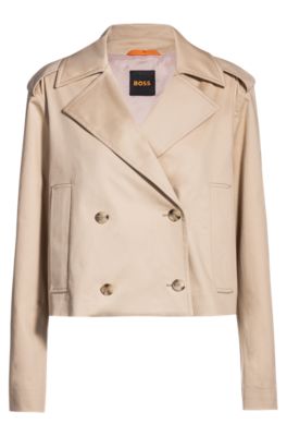 BOSS - Cropped trench coat in water-repellent stretch cotton