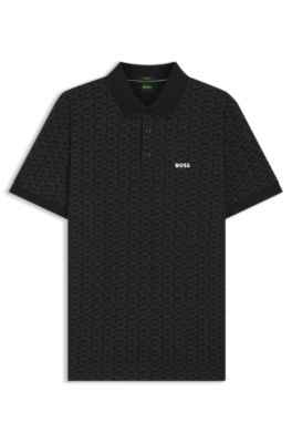 Paddy polo shirt in stretch cotton with printed pattern, Black