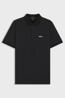 Paddy polo shirt in stretch cotton with printed pattern, Black