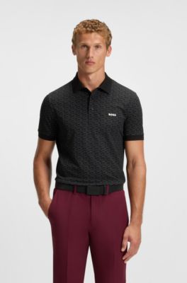 Paddy polo shirt in stretch cotton with printed pattern, Black
