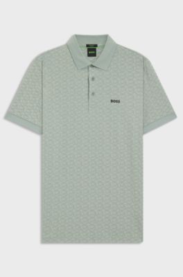Paddy polo shirt in stretch cotton with printed pattern, Light Green