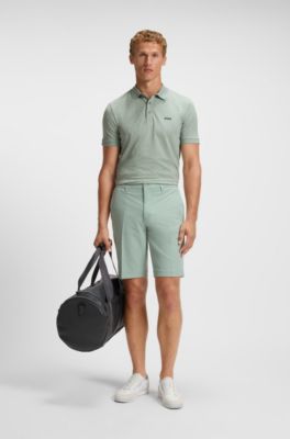 Paddy polo shirt in stretch cotton with printed pattern, Light Green