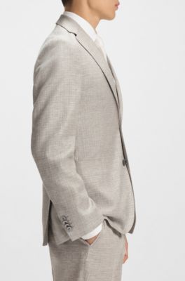 Slim-fit blazer in micro-patterned fabric, Light Beige
