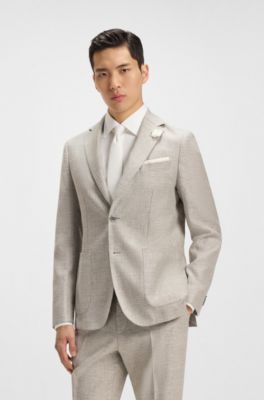 Slim-fit blazer in micro-patterned fabric, Light Beige