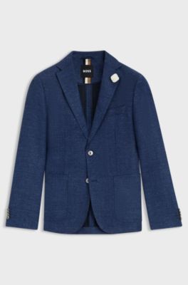 Slim-fit blazer in micro-patterned fabric, Dark Blue