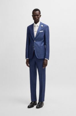 Veste slim en tissu &agrave; micro&nbsp;motif, Bleu fonc&eacute;