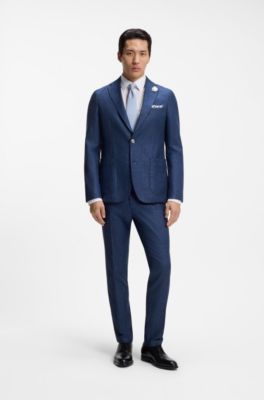 Slim-fit blazer in micro-patterned fabric, Dark Blue