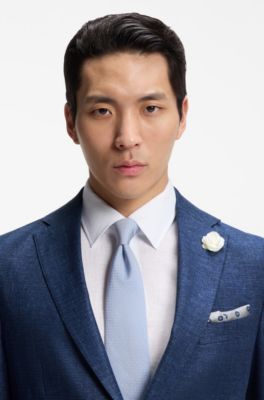 Slim-fit blazer in micro-patterned fabric, Dark Blue