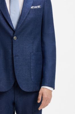 Slim-fit blazer in micro-patterned fabric, Dark Blue