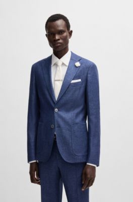 Slim-fit blazer in micro-patterned fabric, Dark Blue