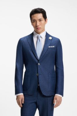 Slim-fit blazer in micro-patterned fabric, Dark Blue