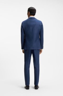 Slim-fit blazer in micro-patterned fabric, Dark Blue