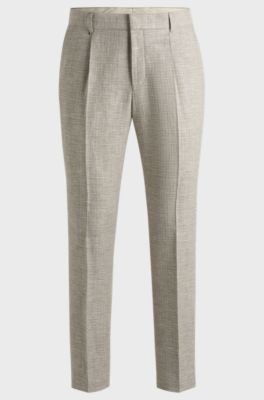 Pantalon habill&eacute; en tissu stretch &agrave; micro motif, Beige clair