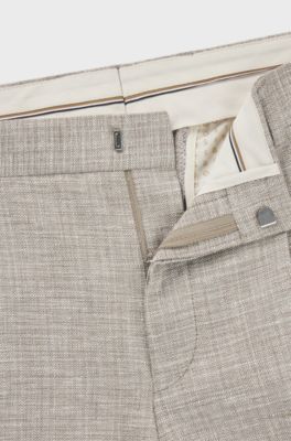 Pantalon van stretchmateriaal met microdessin, Lichtbeige