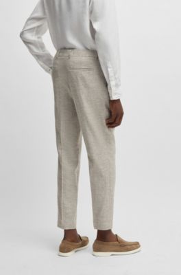 Pantalon van stretchmateriaal met microdessin, Lichtbeige