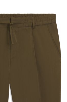 Tapered-fit machine-washable tailored trousers in a linen blend, Olive