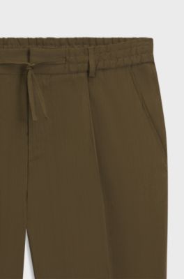Tapered-fit machine-washable tailored trousers in a linen blend, Olive
