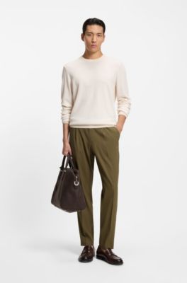Tapered-fit machine-washable tailored trousers in a linen blend, Olive