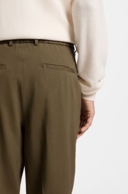 Tapered-fit machine-washable tailored trousers in a linen blend, Olive