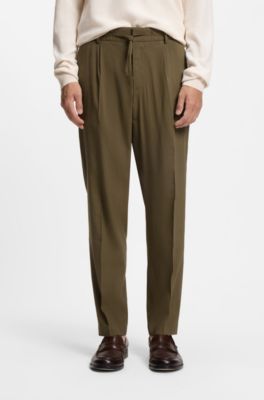 Tapered-fit machine-washable tailored trousers in a linen blend, Olive