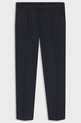 Tapered-fit machine-washable tailored trousers in a linen blend, Dark Blue