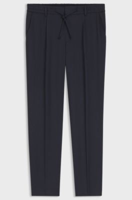 Tapered-fit machine-washable tailored trousers in a linen blend, Dark Blue