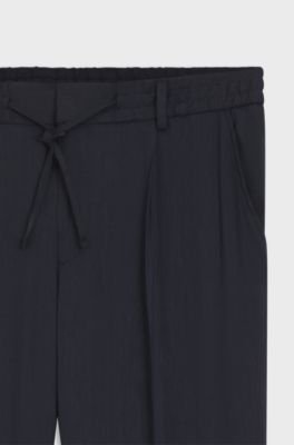 Tapered-fit machine-washable tailored trousers in a linen blend, Dark Blue