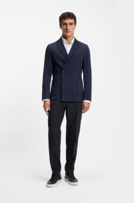 Tapered-fit machine-washable tailored trousers in a linen blend, Dark Blue