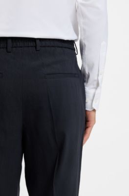 Tapered-fit machine-washable tailored trousers in a linen blend, Dark Blue