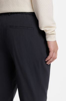 Tapered-fit machine-washable tailored trousers in a linen blend, Dark Blue
