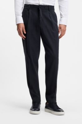 Tapered-fit machine-washable tailored trousers in a linen blend, Dark Blue
