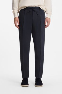 Tapered-fit machine-washable tailored trousers in a linen blend, Dark Blue
