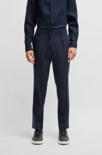 Tapered-fit trousers in a linen blend, Dark Blue