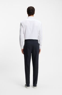 Tapered-fit machine-washable tailored trousers in a linen blend, Dark Blue