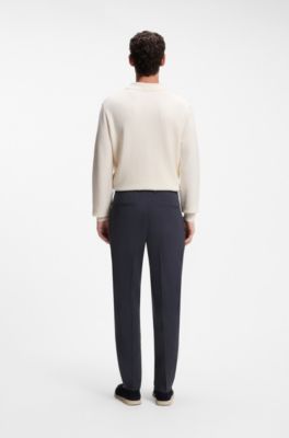 Tapered-fit machine-washable tailored trousers in a linen blend, Dark Blue