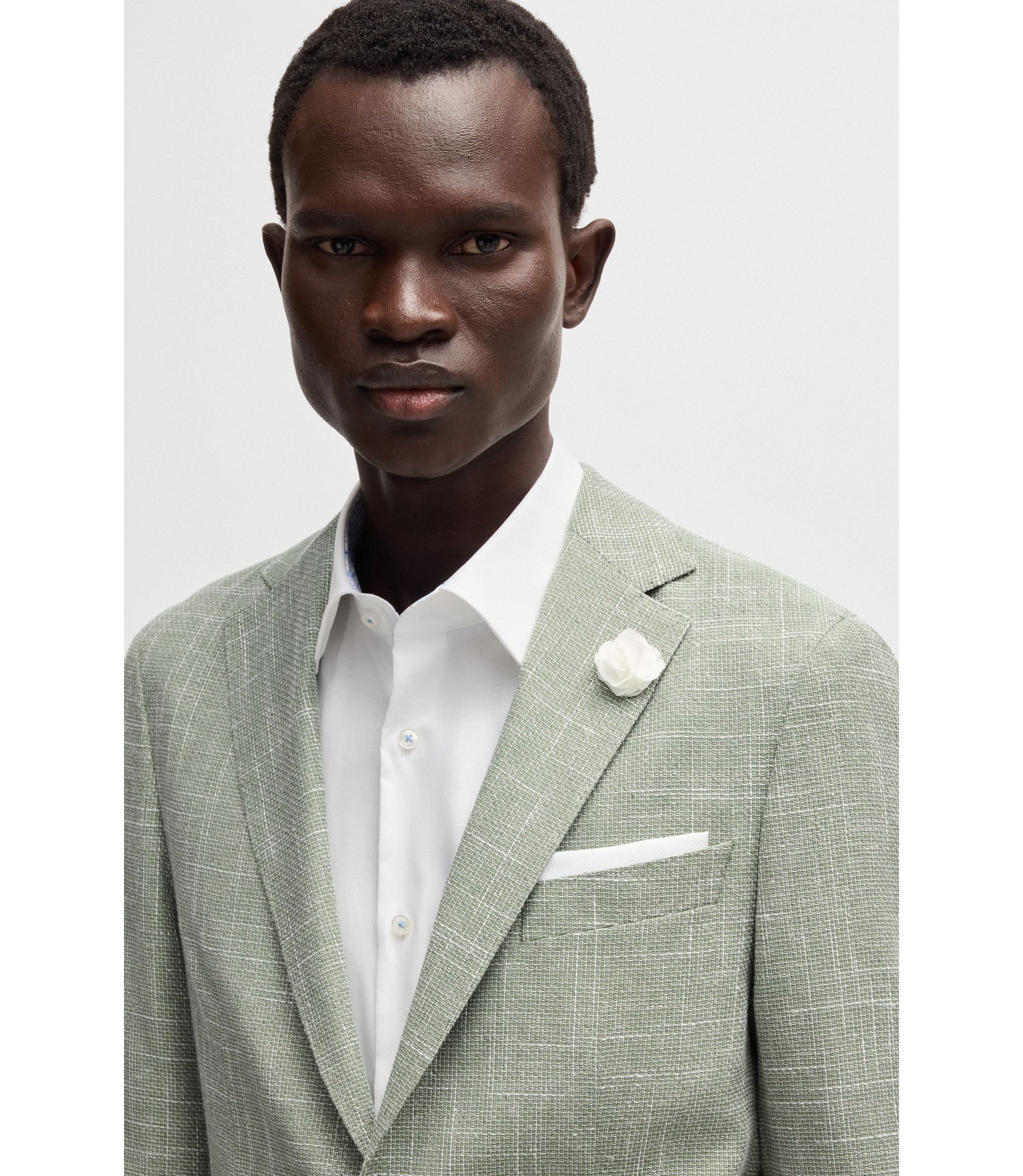 BOSS - Slim-fit blazer in micro-patterned fabric - Green