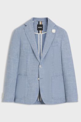 Slim-fit blazer in micro-patterned fabric, Light Blue
