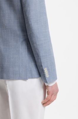Slim-fit blazer in micro-patterned fabric, Light Blue