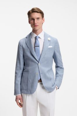 Slim-fit blazer in micro-patterned fabric, Light Blue