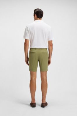 スリムフィット ショートパンツ ストレッチコットンツイル, オリーブ