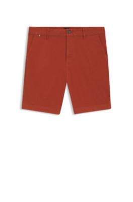 Slim-fit shorts in stretch-cotton twill, Dark Orange