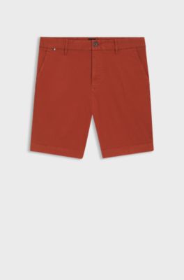 Slim-fit shorts in stretch-cotton twill, Dark Orange