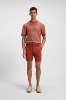 Slim-fit shorts in stretch-cotton twill, Dark Orange