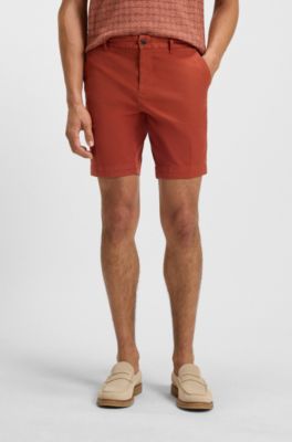 Slim-fit shorts in stretch-cotton twill, Dark Orange