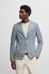 Slim-fit blazer in checked stretch fabric, Blue Patterned