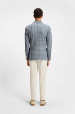 Slim-fit blazer in checked stretch fabric, Blue Patterned